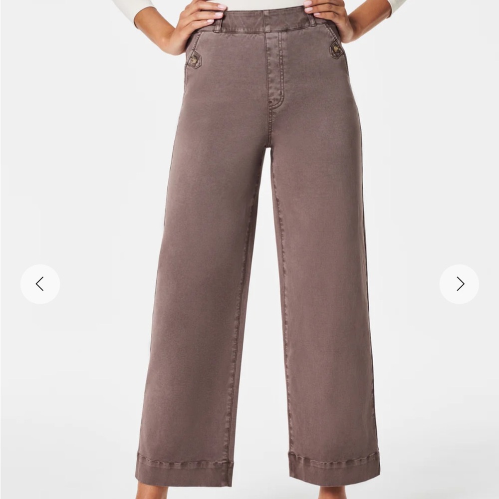 Wide-Leg Brown Pants Pull-On Cropped Pant